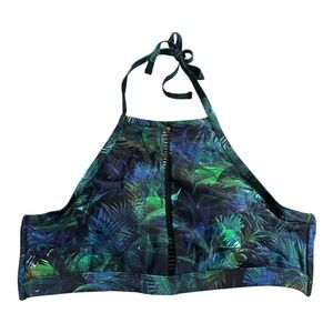Unique Vintage Green Leaf Tropical Halter Bikini Top High Neck CZ120 XL NWT